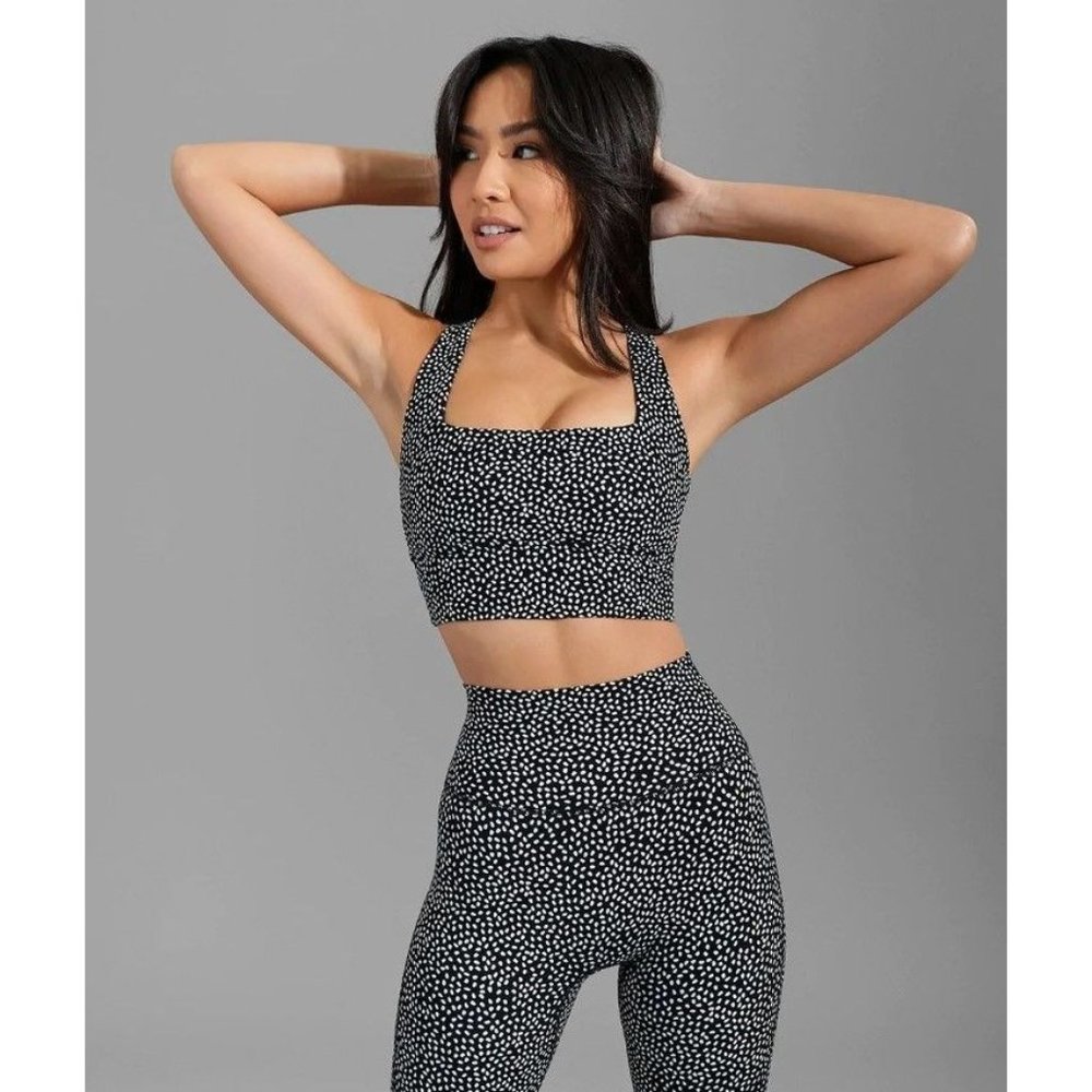 BuffBunny Black & White Speckled Square-Neck Sports Bra